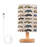 Vozoza Hand Drawn Vintage Transport Car LED Table Lamp with USB Port Night Light Bedroom Lamps for Nightstand Living Room Dorm Home Office Desk