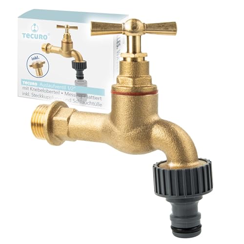 tecuro Auslaufventil 1/2 Zoll, Knebeloberteil, Steckkupplung - Messing mattiert - 22717-P