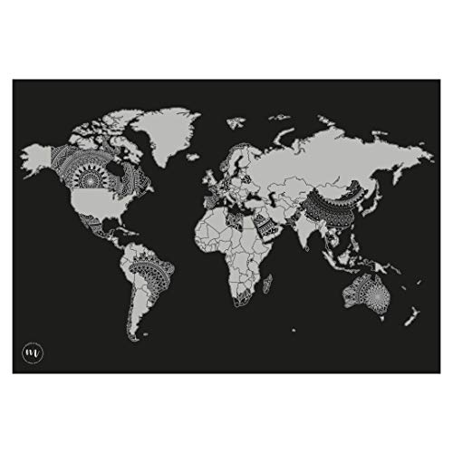 Mapa mundi rascar en diseño mandala negro y plata - Mandala Maps - Mapa para marcar viajes - Mapa rascar