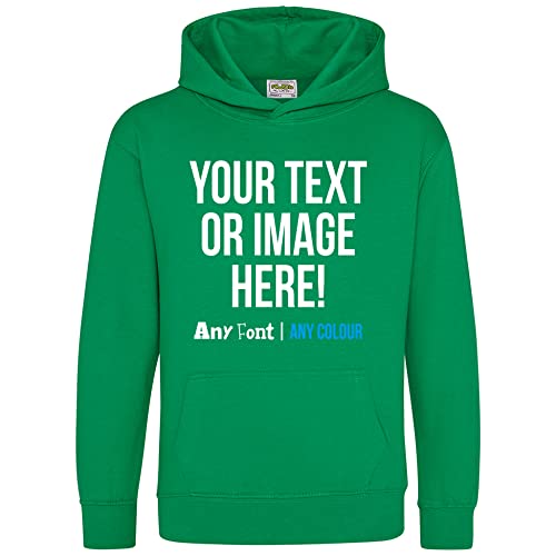 Purple Print House Personalised Kids Hoodie Any Text Image Photo Custom Boys Girls Hoody Hooded Sweatshirt, 3-4 Years, Irish Green