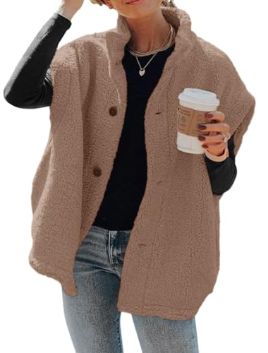 Hongqizo Womens Fuzzy Fleece Vest Casual Oversized Warm Button Down Sherpa Vest Jacket with Pockets