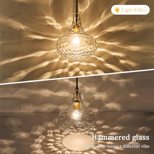 Image of 11 inch Clear Hammered Glass Pendant Light, Gold Finish, E26