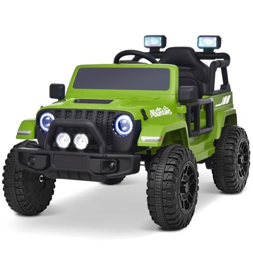 Joywhale 12V Kids Ride on Truck Battery Powered Motorized Car Electric Vehicle for Kids, with Remote Control, 4-Wheel Suspension, LED Lights, Music & FM, Seat Belt, Portable Handle, Green