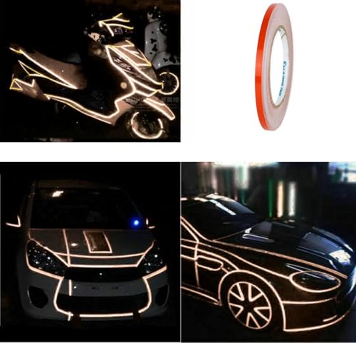 Image of WALLMATE Reflective Strip Sticker Self-Adhesive Night Visibility Warning Tape Waterproof Safety Reflector for Car, Bikes,Truck And Other Vihicle (Orange Strip, 0.5 In x 45 Mtr (1771 in) (PCK OF 2))