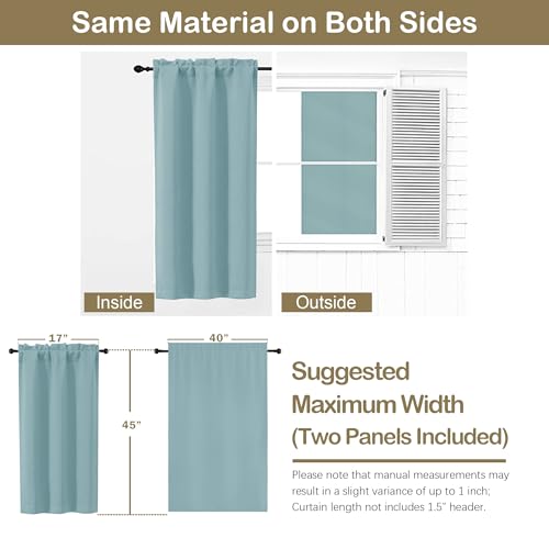Image of Aqua Short Blackout Curtains for Bedroom 45 Inches Long 2 Panels Set, Solid Thermal Insulated Blackout Curtains, Energy Saving Soft Fabric Window Drapes, Dual Rod Pocket, 2x40Wx45L Inches