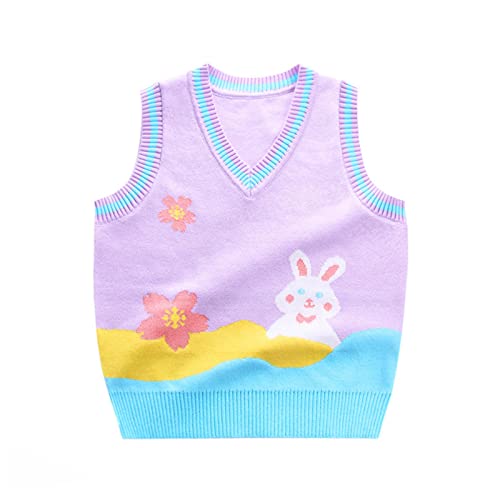 Girls Sleeveless Sweater Vest Knitted Soft Cotton V-Neck Pullover Blouse Bunny Rabbit Waistcoat Fashion