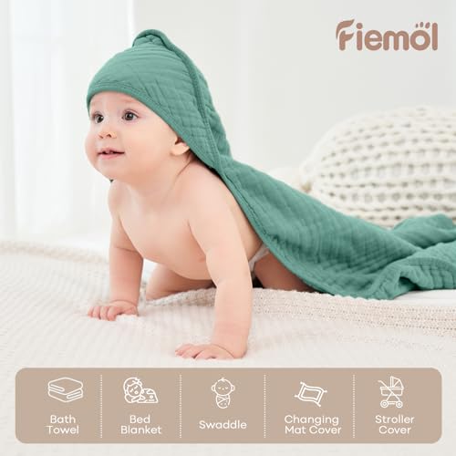 Image of Baby Bath Towels, 100% Muslin Cotton Hooded Baby Towels for Newborn, 2 Pack Baby Towels with Hood for Infant Toddler and Kids, Large 32x32Inch, Soft and Absorbent