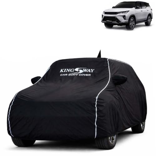 Image of KINGSWAY Super Waterproof Car Cover Only with Fortuner (Year 2021 to 2025 - All Model) | Mirror and Antenna Pockets | All Weather Car Body Cover with Silver Piping | Black