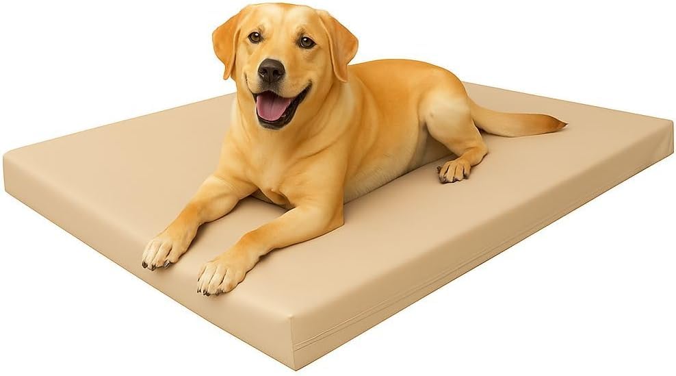 PARADISE STAR Dog Bed Waterproof & Washable Large Dog Pillow Bed 70x95x5cm With Removable Zip Cover Anti-Slip Soft Bonded Fibre Fill Pet Beds & Mattress Mat For Dogs Crate (Beige)