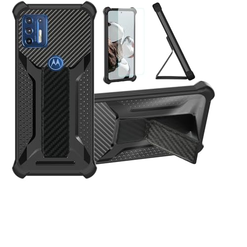 bojioderf Funda para Motorola Moto G9 Plus Funda Carcasa Case Cover [con Protector de Pantalla de Cristal Templado] Híbrida [Soporte Plegable Magnético] [Esmerilado antihuellas] Negro
