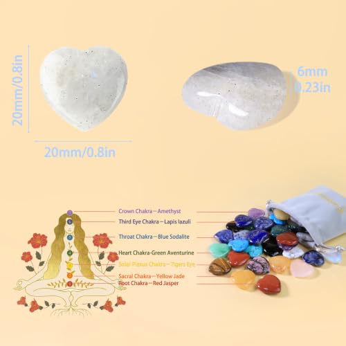Image of QINJIEJIE 20 PCS Moonstone Heart Crystal Labradorite Healing Crystals Natural Cute Stones Pocket Healing Palm Love Bulk Set Wholesale Reiki Energy Balancing Meditation Mother's Day Gift