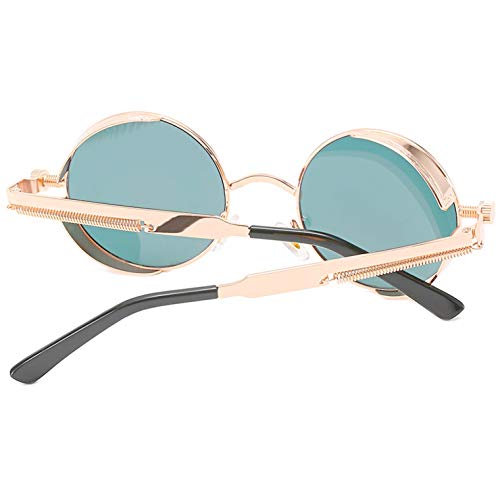 Joopin Retro Polarised Steampunk Sunglasses Round Mirrored lens Metal Circle Vintage Sunglasses for Men and Women(Retro Pink) steampunk buy now online
