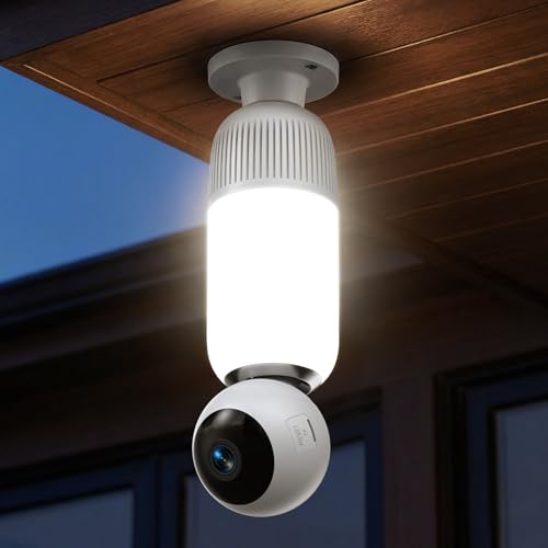 2K Light Bulb Security Cameras Outdoor Indoor - 355 Manual Pan / 110 Tilt Light Bulb Camera Wireless for Home Security with Color Night Vision Motion Detection SD/Cloud Storage 2-Way Audio Siren