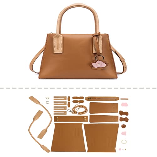 Image of POPSEWING Leather Women Top Handles Handbag DIY Kit, DIY Crossbody Shoulder Bag with Sewing Kits, Handmade Bag Kit for Mom Girlfriend Birthday Gift (Brown)