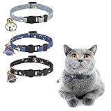 DILLYBUD 猫 首輪 3本セット セーフティバックル付 鈴付き「月と星のチャーム付き」超軽量 かわいい おしゃれ 安全 調節可能 20〜30cm 猫の首輪 ネコ 子猫 小型猫 小型犬