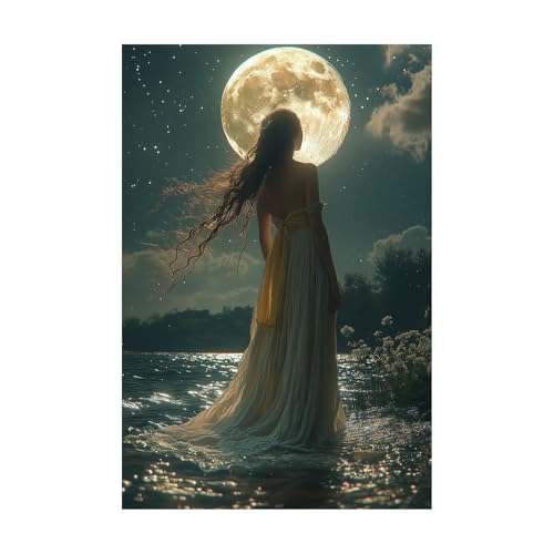 Toile Fille en blanc au bord de l'eau TERUEA - Tableau impressionnisme de jardin fleuri 40x60cm