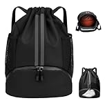 YgonziRuvc Football Bag, Swimming Bag, PE Kit Bag for School Sports, Drawstring Backpack, Drawstring Gym Bag with 25L Capacity, Black Sports Sack for Football and Swimming Gear