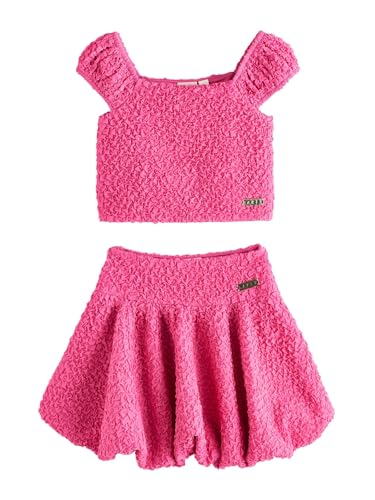 Haut Bardot Texturé Fille avec Jupe Assortie Ensemble 2 Pièces Chic