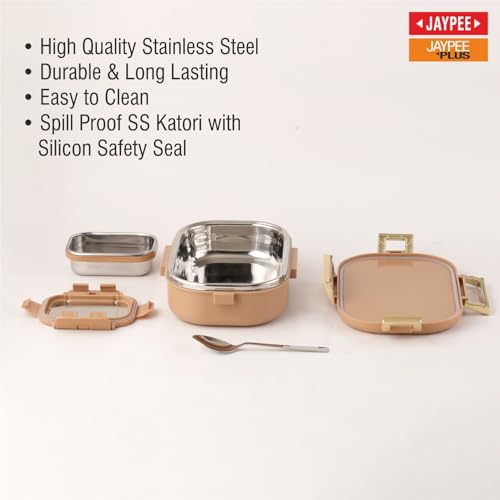Image of JAYPEE Lux PU Insulated Stainless Steel Lunch Box for School Kids|Airtight Leakproof Lunch Box for Kids Boys & Girls |Unique Design 100% Food Grade |Lunch Box for Office use,580 ml, Brown