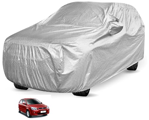 Image of Auto Hub Waterproof Car Cover Compatible with Ford Ikon with Mirror Pocket, Soft Cotton Lining, Waterproof Ikon Car Cover- Metallic Silver