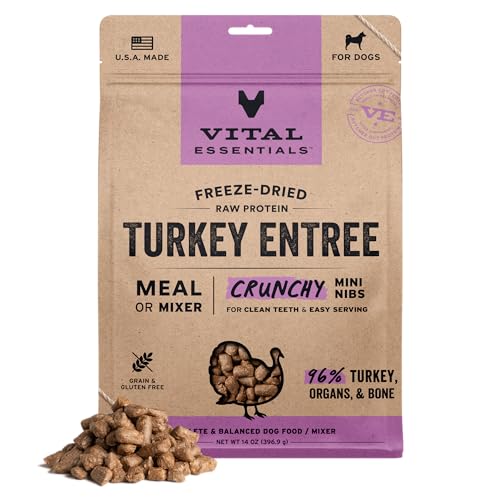 Vital Essentials Freeze-Dried Raw Turkey Meal or Mixer Dog Food Crunchy Mini Nibs, 14 oz