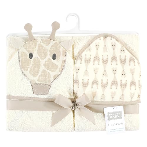 Image of Hudson Baby Unisex Baby Cotton Poly Animal Face Hooded Towel, Modern Giraffe 2-Piece, One Size