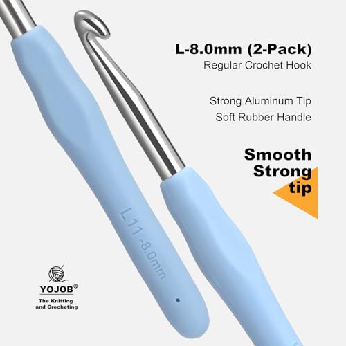 Image of 2Pcs 8.0mm Crochet Hooks, Ergonomic Crochet Hook for Arthritis and Beginners, Extra Long, Smooth, Comfortable (Size L / 8.0mm)