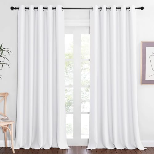 NICETOWN Sliding Door Window Treatment Blackout Patio Door Curtain Panels, Privacy Thermal Drapes for Bedroom Living Room Department with Grommet Top (White, W66 x L110)