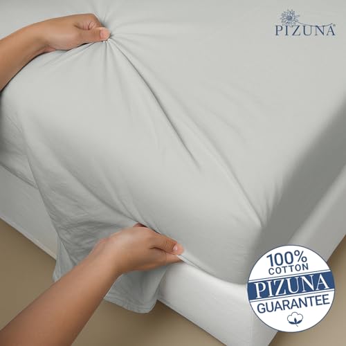Image of Pizuna 100% Cotton Bedsheet Super King Size Silver, 1000 Thread Count Long Staple Combed Cotton Flat Bedsheets 108x108 Inches with 4 Pillow Covers, Bed Sheet for Super King Size Bed