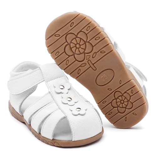 image for Femizee Baby Girls Leather White Sandals Summer Flower Dress Sandals f