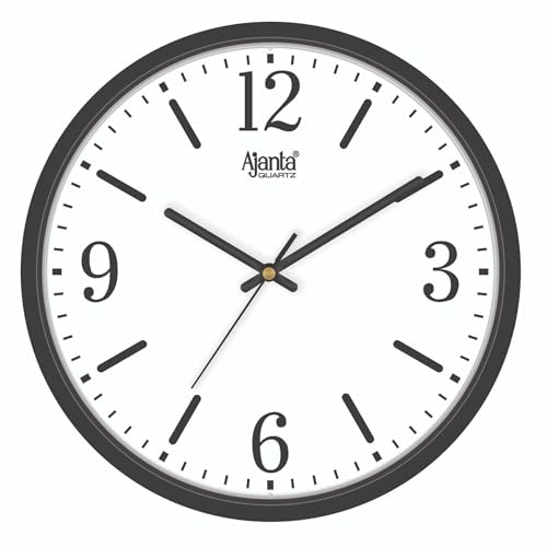 Image of Ajanta Wall Clock for Home and Offices Silent Sweep Movement 12 Inches Analog Wall Clock Wall Watch (Black 30 x 30 x 4 cm), Plastic