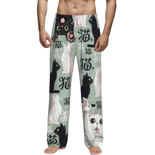 HYRUJY Pantalones de pijama para hombre, divertidos pantalones de pijama para hombre, ultracómodos, con bolsillos y cordón, Gato., L