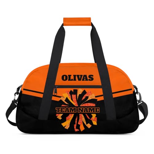 Personalized Cheerleader Bag Dance Bag for Girl, Custom Team Bag Gym Bag Sport Duffel Bag, Weekender Bags Travel Bag for Cheer Team Black Orange Glitter Glam