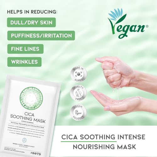 Image of #OOTD Cica Calming Sheet Mask for Sensitive Irritated Skin, Soothing & Moisturizing Korean Face Mask, EVE Vegan, Chamomile, Hyaluronic Acid (10-Count)
