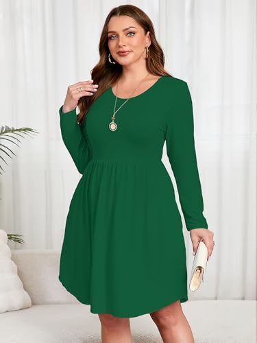 Image of AusLook Women's Plus Size Long Sleeve Midi Dress Casual Empire Waist Loose Flowy Dresses A-Line Boho Long Dress with Pockets