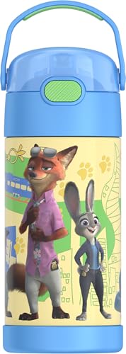 Image of THERMOS FUNTAINER Water Bottle with Straw - 12 Ounce - Kids Stainless Steel Vacuum Insulated Water Bottle with Lid, Zootopia 2