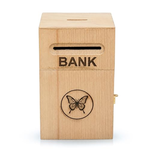 Image of ITOS365 Butterfly Wooden Money Bank for Kids | Wooden Savings Box with Coin Slot | Reusable Cash Saving Bank | Educational Piggy Bank for Boys & Girls