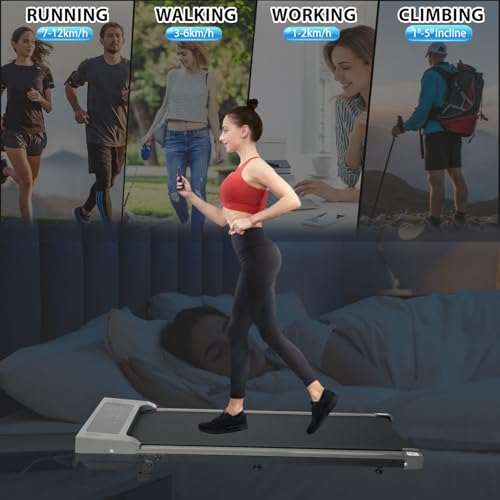 Under Desk Treadmill with Incline App Remote Control Bluetooth Speaker Walking Running Pad Machine 1-12km/h Adjustable Speeds LED Display for Home or Office (Grey) - Image 9