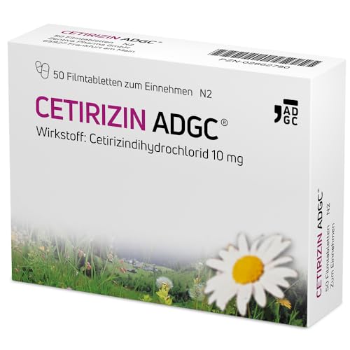 Cetirizin-ADGC® - 50 Stück - Allergie-Tablette mit schneller und langanhaltender Wirkung gegen Allergien, Heuschnupfen, Nesselsucht und tränende Augen - für Erwachsene und Kinder ab 6 Jahren