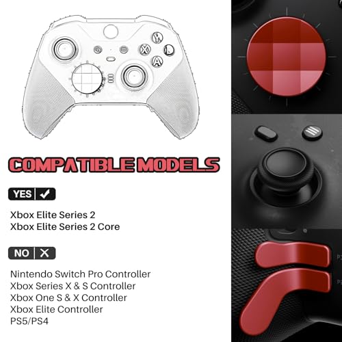 Image of 16 in 1 Metal Thumbsticks Suitable for Xbox One Elite Series 2, Elite Series 2 Core Controller Accessories Parts, 6 Metal Thumbsticks, 4 Paddles, 2 D-Pads and 4 Tool(Red)