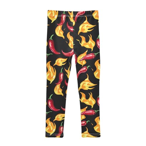 Flames Chili Girls' Leggings Toddler Doodles Peppers Kids Yoga Pants Dance Active Tights 4T2