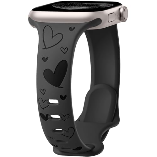Lerobo Slim Thin Two-Tone Compatible with Apple Watch Band 40mm 38mm 41mm 42mm 44mm 45mm 46mm 49mm for Women- Soft Cute Flower/Heart Engraved Sport Band for iWatch Series 11 10 9 8 7 6 5 4 3