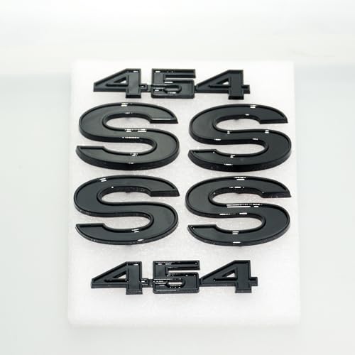 Image of 6Pcs Set SS 454 Fender Emblem 3D Tape Badge Sticker Nameplate Letter Replacement for 1970 1971 1972 El Camino Malibu (Gloss Black)
