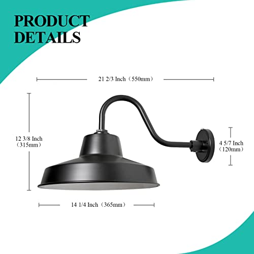 Flynix 14 Inch Dusk To Dawn Outdoor Gooseneck Barn Light Fixture, Dome Wall Sconce, Farmhouse, Vintage, Antique Style, Warehouse Garage Exterior Industrial Porch Light Fixture, Matt Black #TOP5