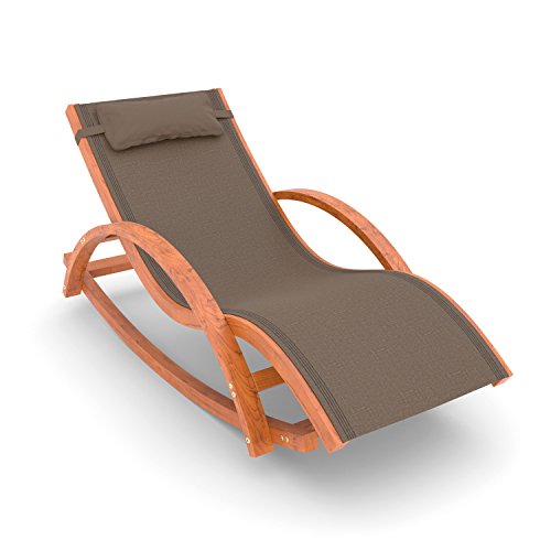 Schwungliege FSC®-zertifiziertes Akazienholz Ergonomisch Wippfunktion Gartenliege Sonnenliege Relaxliege Saunaliege 5 Ampel 24 Relax Schaukelstuhl Rio, Relaxliege mit Armlehnen, Gartenmöbel aus vorbehandeltem Holz, Stuhl Bespannung braun, wetterfeste Gartenliege