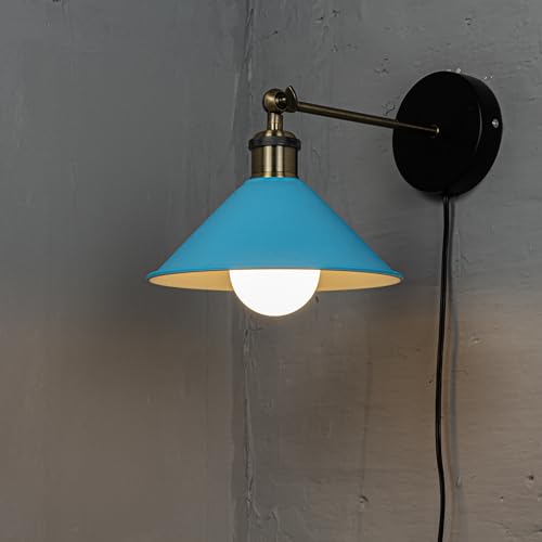 Image of ANYE Wall Sconce UL Plug-in Cord Bronze E26 Base Retro Minimalist Style Macaron Blue Iron Shade Wall Light Fixture for Cabinet Kitchen Hotel Bulb Sold Separately