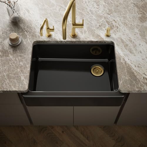 KOHLER Whitehaven® 32-3/4" Farmhouse Self-Trimming Undermount Single-Bowl Kitchen Sink Undermount, Kitchen Sinks with Tall Apron, K-5827-7, Black/Black by Kohler - Image 2
