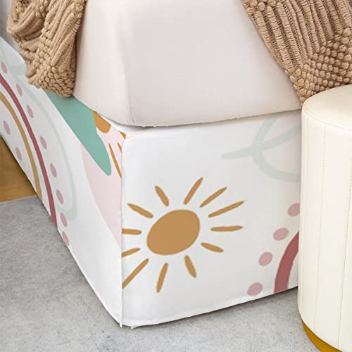 Erosebridal Rainbow Bedskirt For Kids Girls, Cartoon Sun And Clouds Bed Skirts & 2 Pillow Cases,Love Heart Bed Skirt 15 Inch Drop Iridescent Stripes Hand Drawn Bedding Set Kawaii Room Decor,King Size #TOP4