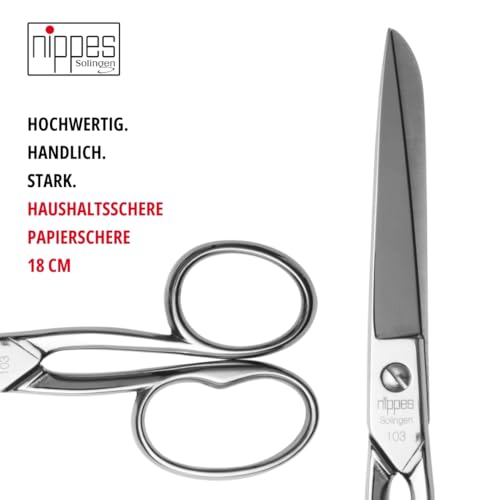 nippes Solingen Haushaltsschere, Vernickelter Stahl, 18 cm, Vielzweckschere, Universalschere, Küchenschere, Bastelschere, Schere für Bürobedarf und Schreibwaren, 1-tlg., 103-18