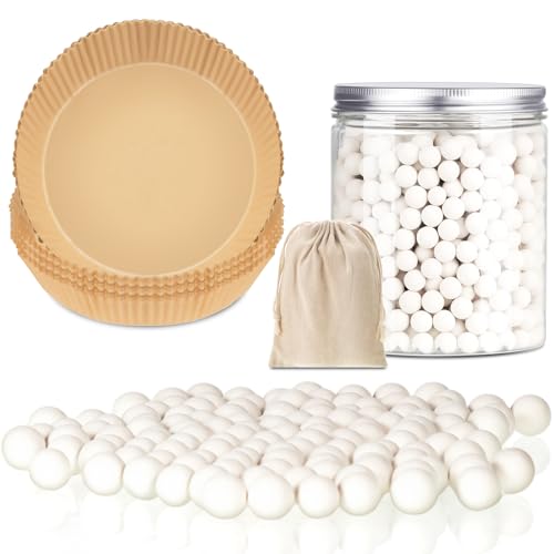 1 Pack 2 lb White Pie Weights for Baking Crust Reusable Ceramic Blind Baking Beans Stoneware with 50 Pcs Disposable Parchment Paper Pie Liner Fit 8, 9, 10 Inch Dish with Storage Bottle and Bag